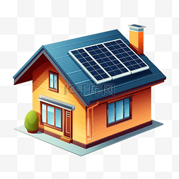 外部资源图片_带太阳能电池的房子覆盖屋顶插画