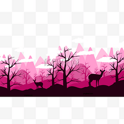 秋天森林风景图图片_森林景观横图粉色山峦树木