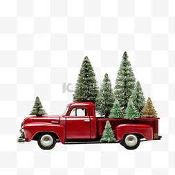 一辆玩具红色雪佛兰皮卡车在森林