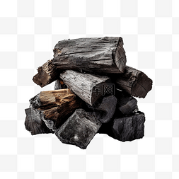 透明背景上隔离的天然木炭传统木