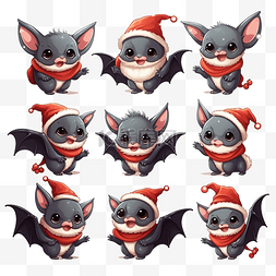 动物貼紙图片_设置可爱的蝙蝠在圣诞服装卡通动