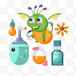免疫剪贴画，一只昆虫和一瓶药，