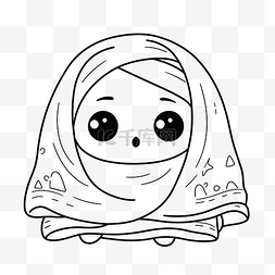 女孩毯子图片_戴着围巾的穆斯林女孩卡通插图穆