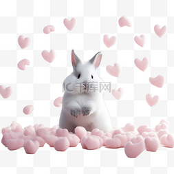 爱情概念与可爱的兔子或兔子坐姿