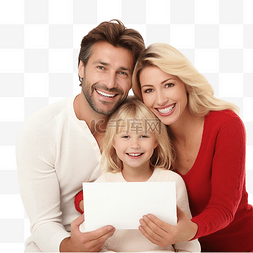 空白墙图片_幸福的家庭看着一张空白的圣诞贺