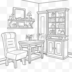家具线条图片_办公室着色页有一把椅子和一张办