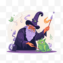 巫师正在用魔杖召唤青蛙万圣节卡