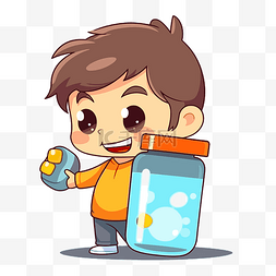儿童角色图片_拿着瓶子和罐子的儿童角色 向量