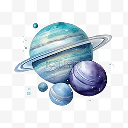 地球与空间图片_海王星水彩水彩插图与太阳系行星