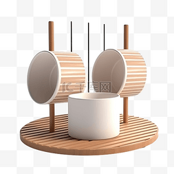粉色厨房背景图片_3D 咖啡杯干燥架木制厨房柜台空间
