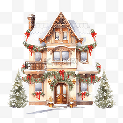 欧洲小镇插画图片_为圣诞节装饰的可爱时尚的欧洲房