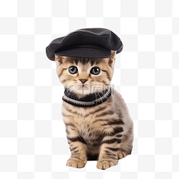 灰色的帽子图片_戴着贝雷帽的可爱猫咪