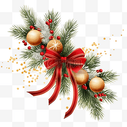 圣诞贺卡装饰边框图片_圣诞贺卡，冷杉树枝装饰着丝带