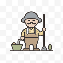 线性铲子图片_一个拿着花园里的铲子的男人的平