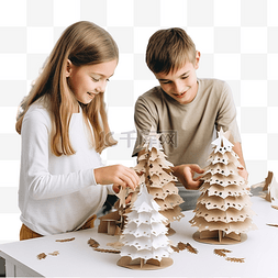 项目-图片_孩子们为圣诞树或礼物制作装饰