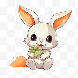 花卉兔子图片_兔子吃胡萝卜元素插画