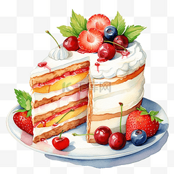 蓝莓草莓水果图片_水彩蛋糕奶油和水果