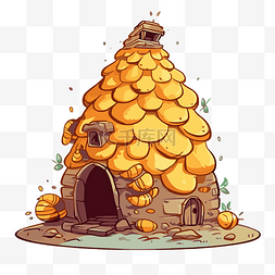 蜂巢剪贴画卡通房子由金制成 向