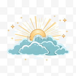 晴天符号图片_简约风格的太阳和云彩插图