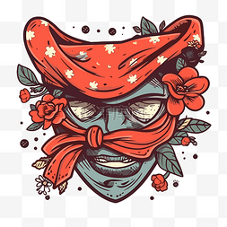 红色卡通花朵图片_头巾剪贴画面具与红色的花朵和皇