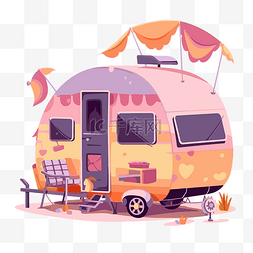 其他方式图片_大篷车剪贴画彩色露营拖车，带雨