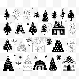 黑色和白色圣诞节剪贴画矢量图