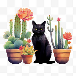 黑色猫图片_质感黑色猫咪元素立体免抠图案