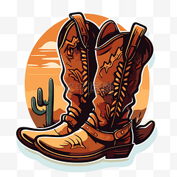 沙漠沙漠剪影图片_沙漠中轮廓分明的牛仔靴矢量图剪