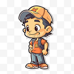 一个戴着橙色帽子的男孩的图画 