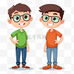 戴眼镜的卡通男孩图片_兄弟剪贴画 两个卡通男孩戴着眼