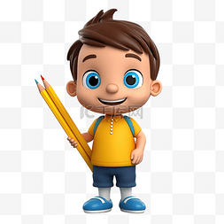 生角图片_3d 可爱的学生角色带一支铅笔