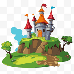 王国剪贴画卡通城堡在岛上插图 