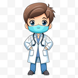 新冠病毒病毒卡通图片_穿着 PPE 外套卡通人物的医生