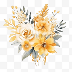 金色卡片装饰图片_水彩金色花朵花束布置插画