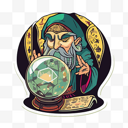 巫师玩水晶球的贴纸 向量