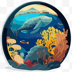 海中的鲸鱼和珊瑚剪贴画的插图 
