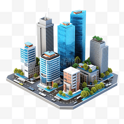 城市背景插画图片_迷你3d城市建筑插画