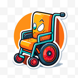 橙色和白色有趣的轮椅贴纸插图 