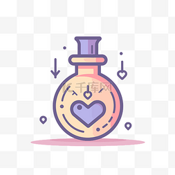 魔法瓶线图标中带花的心罐 向量