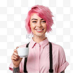 粉红色头发的人图片_粉红色头发的咖啡师