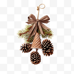 圣诞贺卡，配有松果和木制铃儿响