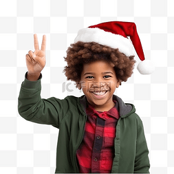 美国黑人图片_戴着圣诞帽的非洲裔美国男孩微笑