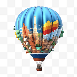 环游世界图片_乘气球环游世界的 3d 插图