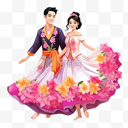 泰国情侣传统服饰飘花水灯节泰国
