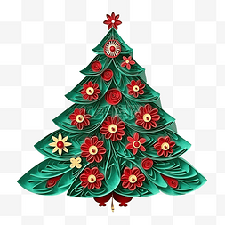 手工纸艺花图片_绿色和红色纸艺风格的圣诞树
