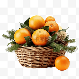 水果篮水果图片_篮子里的圣诞组合物，里面有橙子