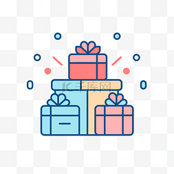 icon生日礼物图片_礼品盒图标，周围有彩色礼品盒 