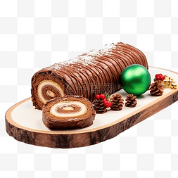 rolo图片_bolo de rolo 卷蛋糕在圣诞装饰旁边