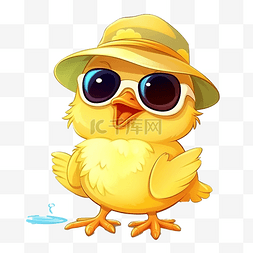 沙滩日光浴图片_沙滩上晒日光浴的可爱黄色小鸡卡