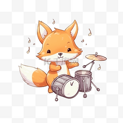 可爱微笑狐狸图片_狐狸演奏音乐可爱动物演奏铙钹乐